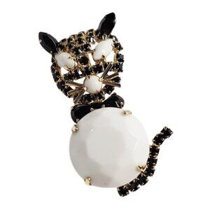 1960s Vintage Novelty Stylized Black And White Jelly Belly Cat Kitten Pin